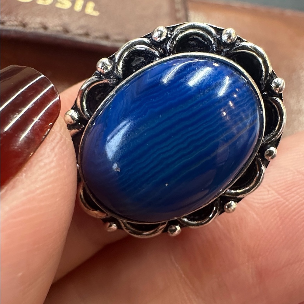 Sterling Silver vintage electric Blue Statement Ring